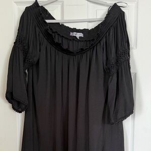 Jennifer Lopez Black Crochet-Trim Peasant Tunic
